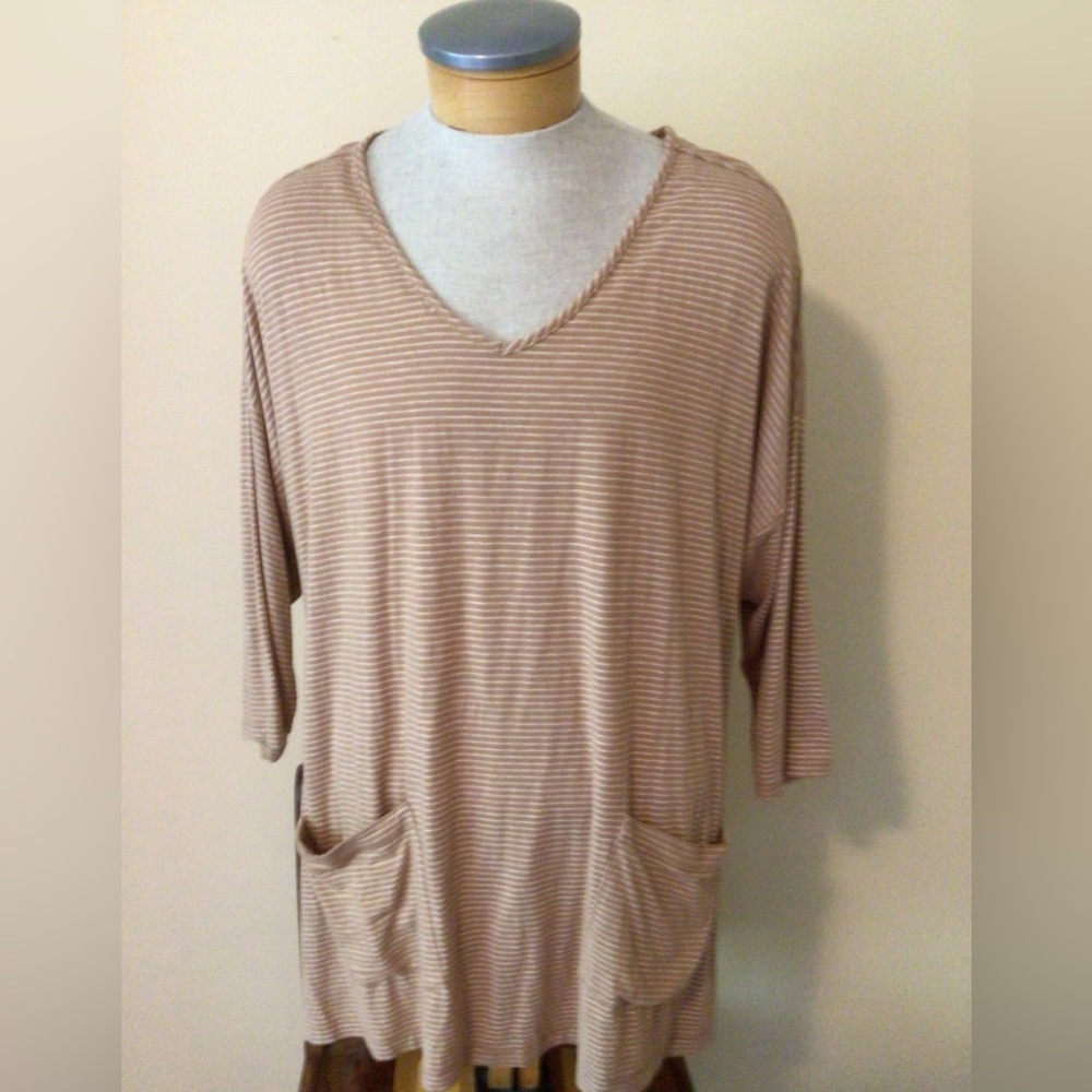 LOGO Beige Striped Jersey Knit Top